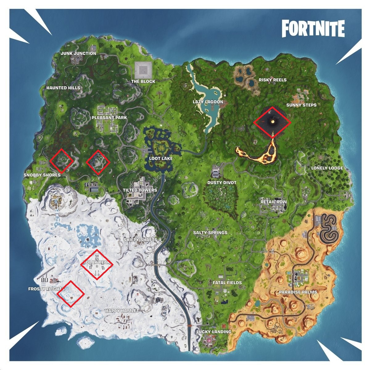 Fortnite 5 highest locations season 8 map